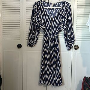 TACERA | BLUE WHITE cream belted dress size 1X